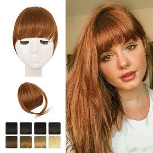 Clip in Bangs, BARSDAR 100% Human Hair Bangs Extensions French Bangs. Med Auburn